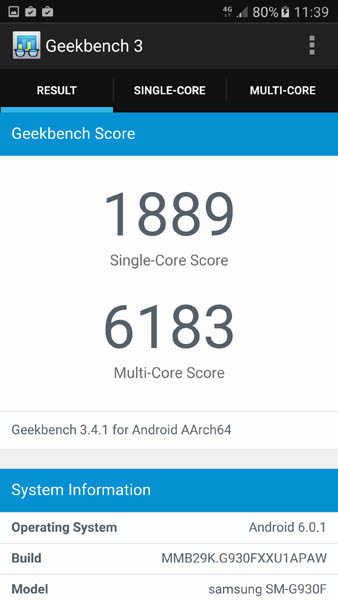 Тестирование Samsung Galaxy S7 в тесте Geekbench 3