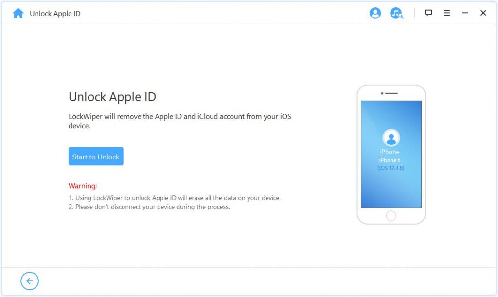 LockWiper Start для разблокировки Apple ID